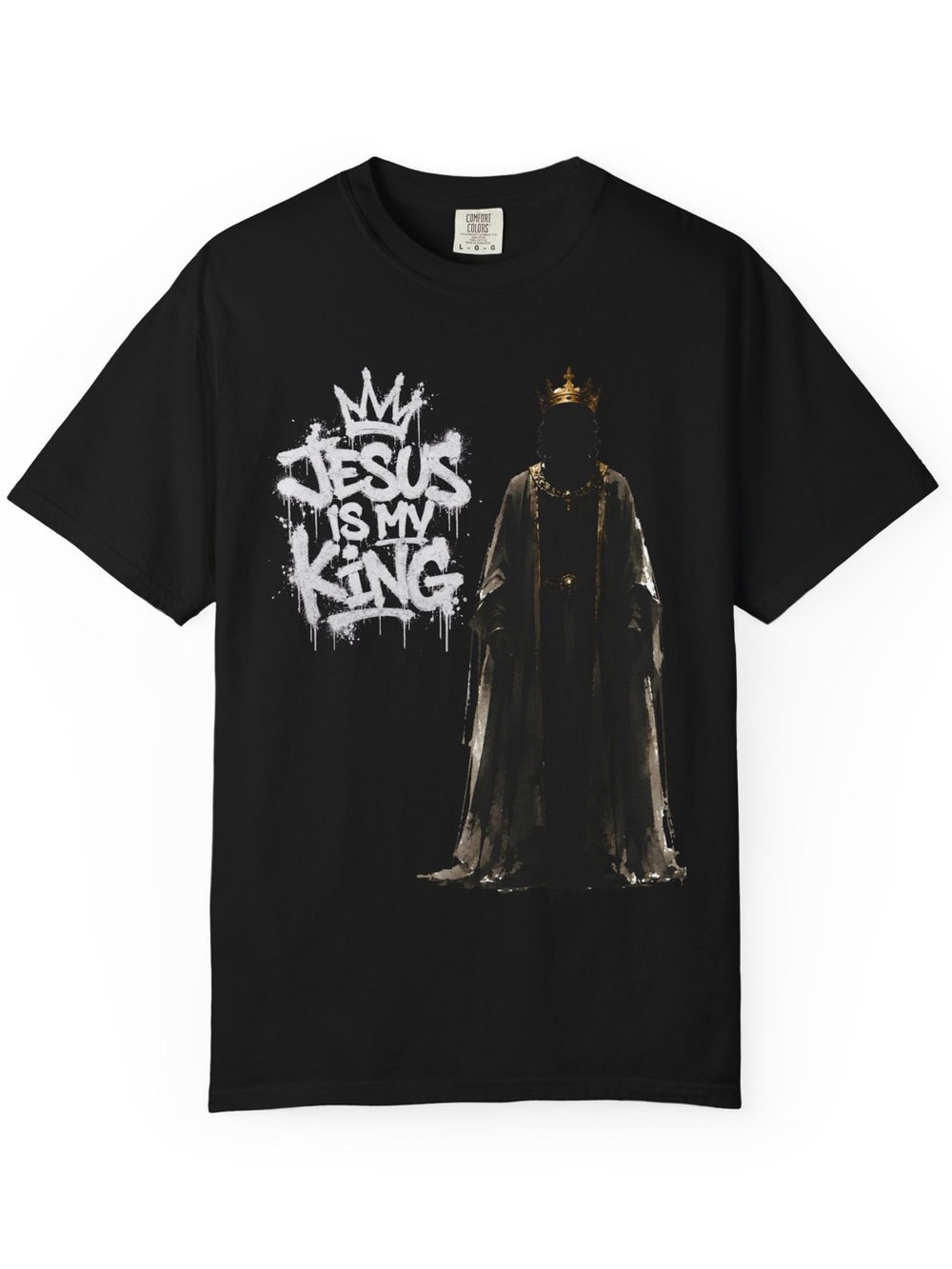 Gildan Black Graphic Tee with Gold Crown & White Script